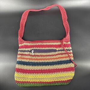 The SAK Purse Rainbow Multicolor Crochet Knit Shoulder Crossbody Bag Zip Boho
